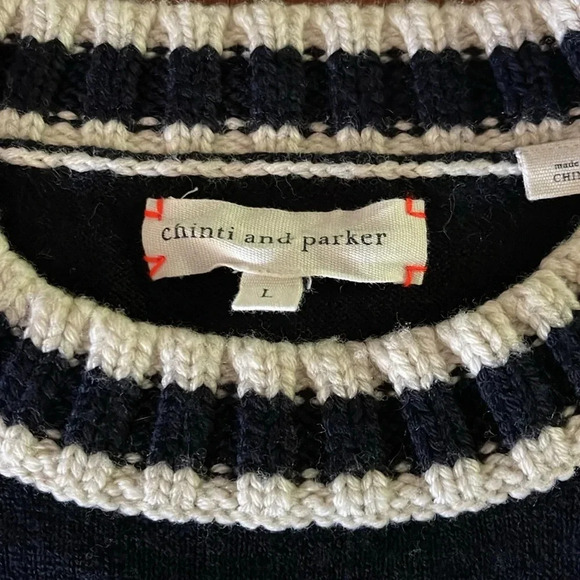 Chinti and Parker Navy and White Striped Wool Sweater- L - Picture 3 of 6